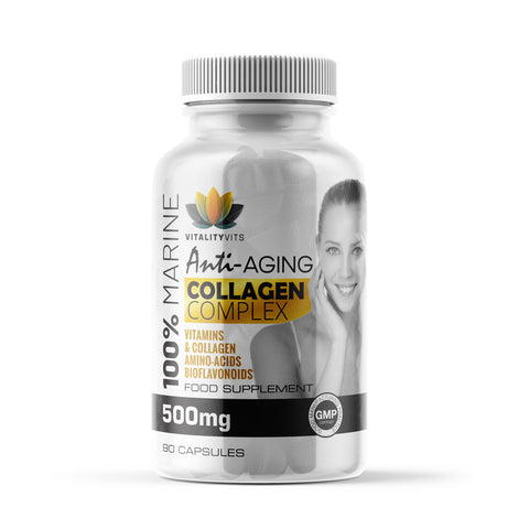 Marine Collagen Complex Anti - Ageing - Tissue Joints Vitamins B2 C & E - 90 Capsules