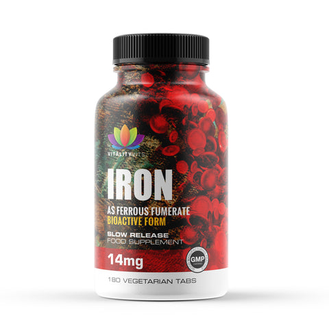 Iron Tablets 14mg - Tiredness Fatigue Anaemic Cognitive Function - Vegan UK GMP