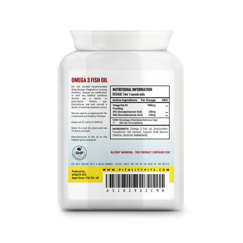 Omega 3 Fish Oil 1000mg Gel Capsules EPA 330mg DHA 220mg - Premium MAX Strength